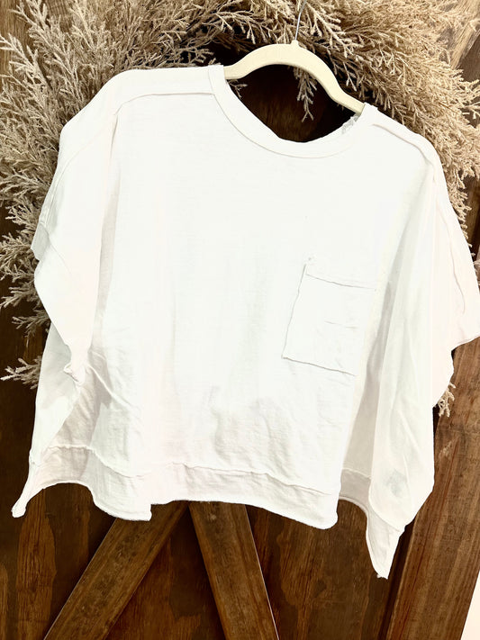 Oversized Washed Crop Knit Top (White)