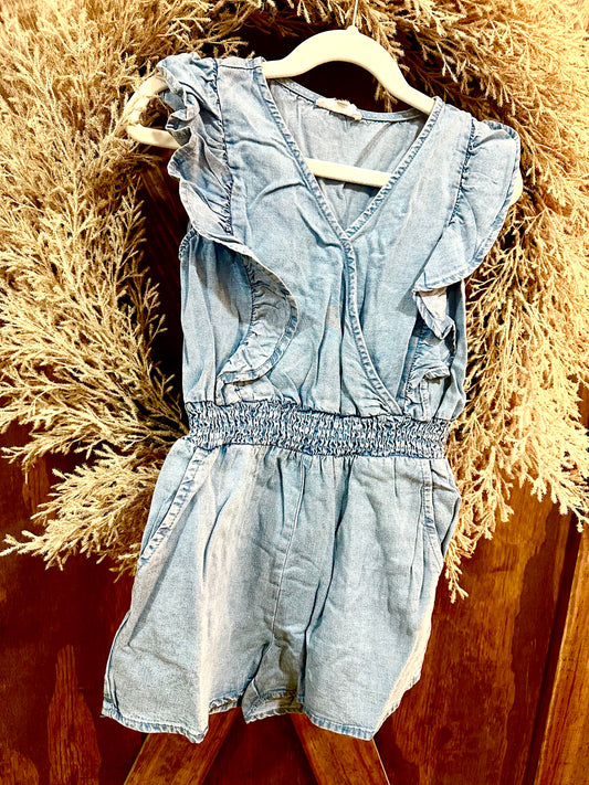 TWEEN Denim Ruffle Romper