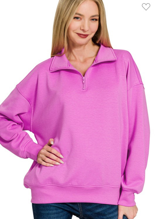 Kiera Half Zip Pullover (Black or Bright Mauve)