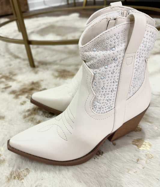 Cream Bootie with Embroidery Detail