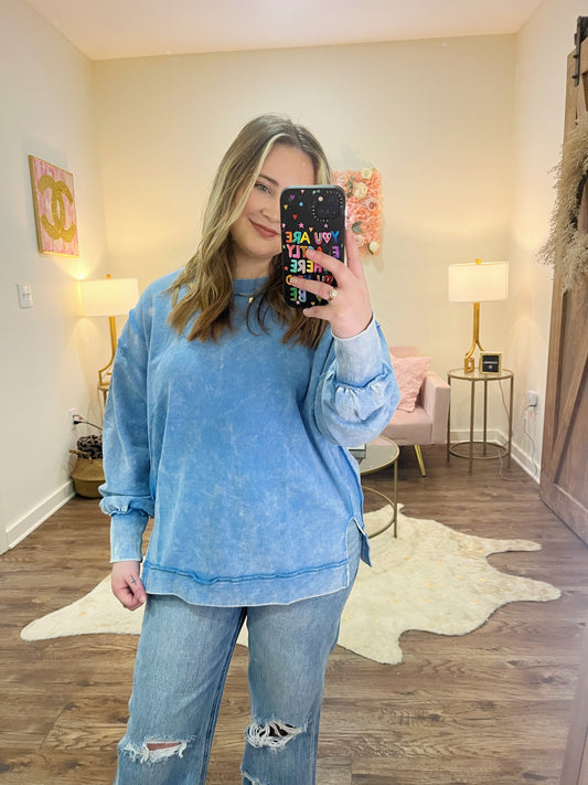 Acid Wash Exposed Seam Sweatshirt (Deep Sky)