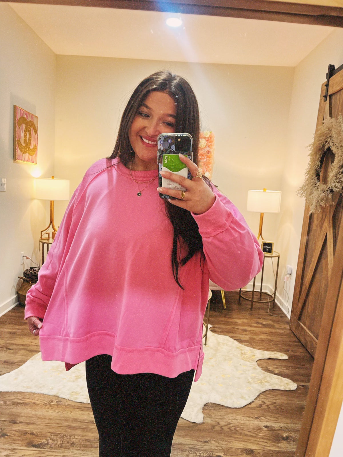 Oversized Top with Reversed Stitch Details (Pink)