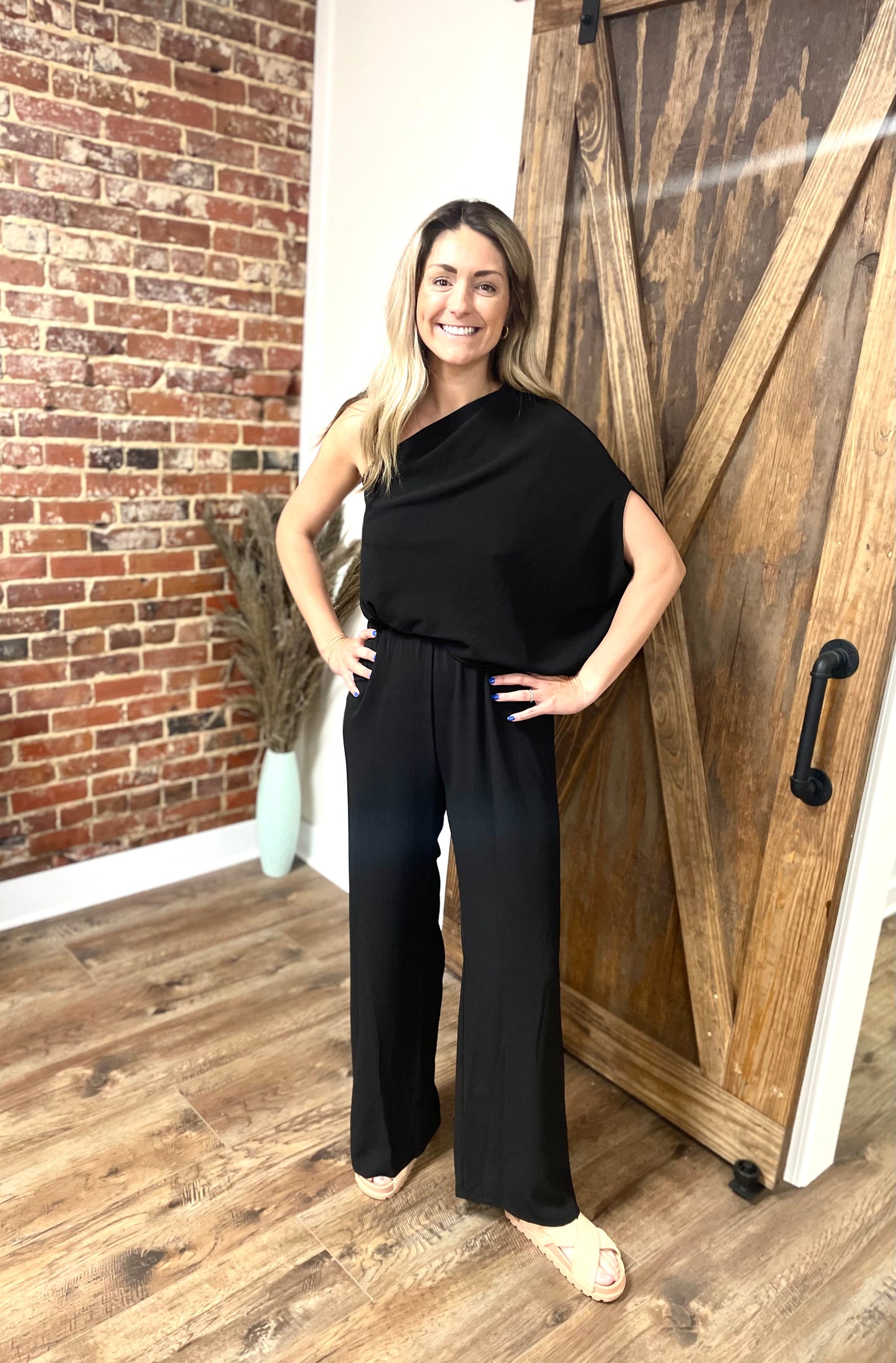 Textured One Shoulder Jumpsuit