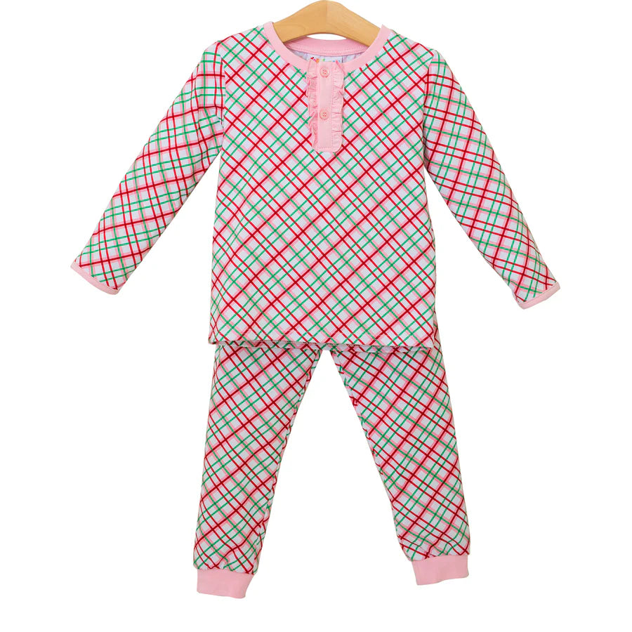 Merry & Bright Christmas Plaid Ruffle Pajama Set