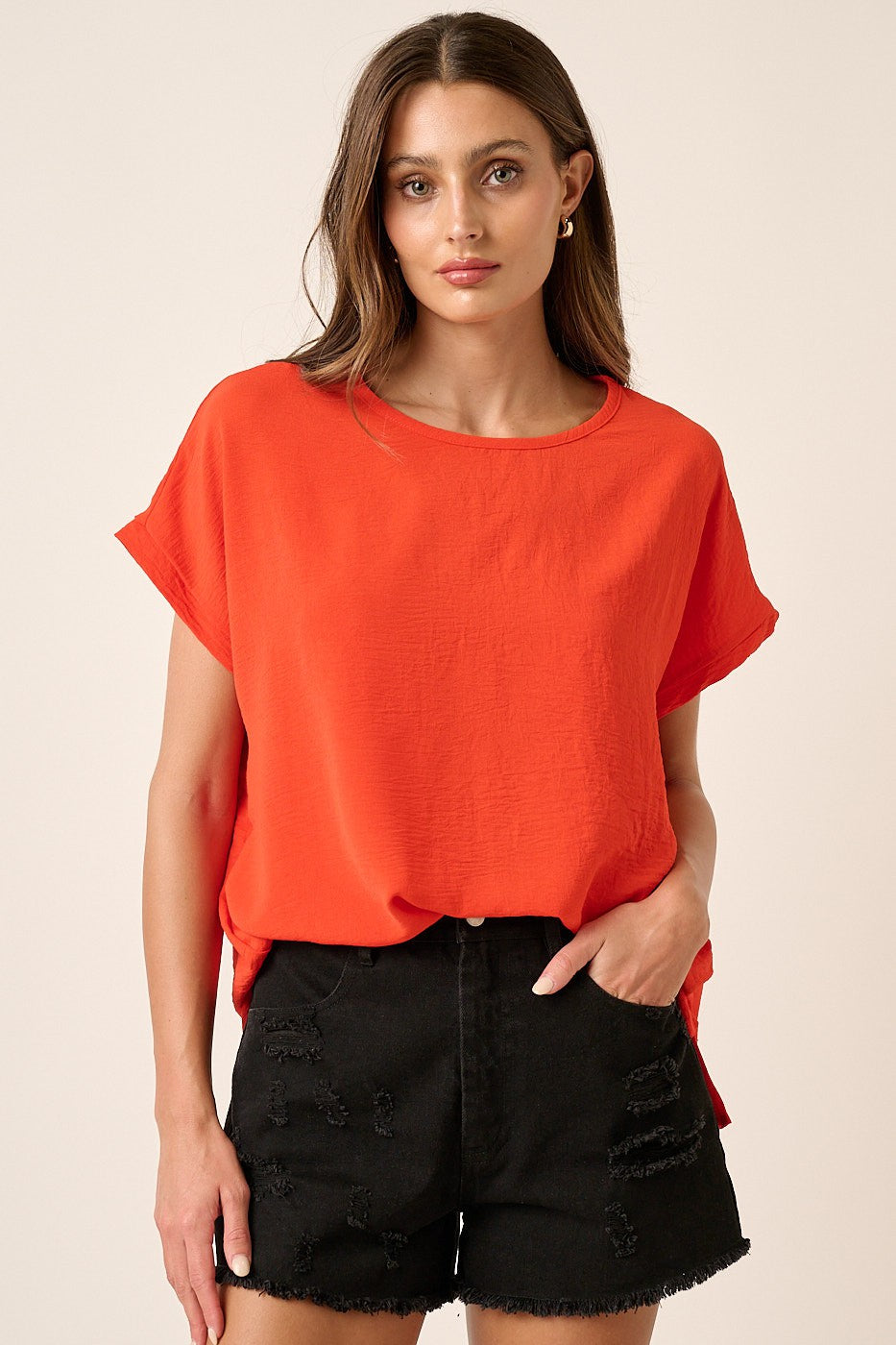 Airflow Woven Round Neck Dolman Top (THREE COLORS)
