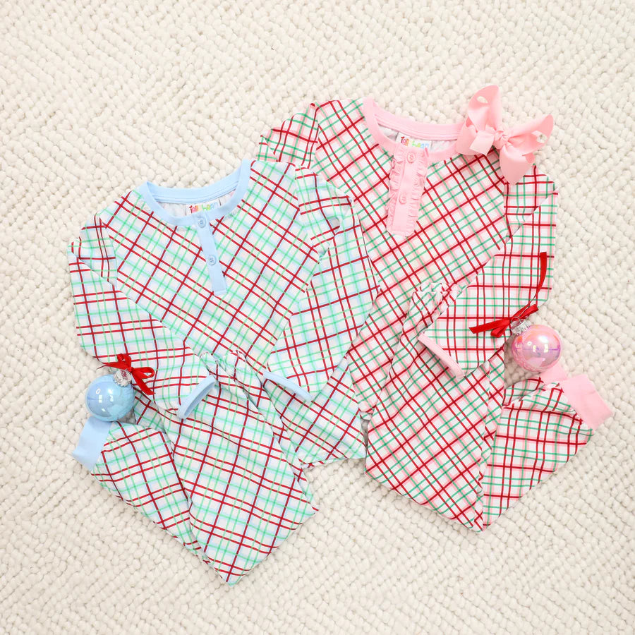 Merry & Bright Christmas Plaid Ruffle Pajama Set