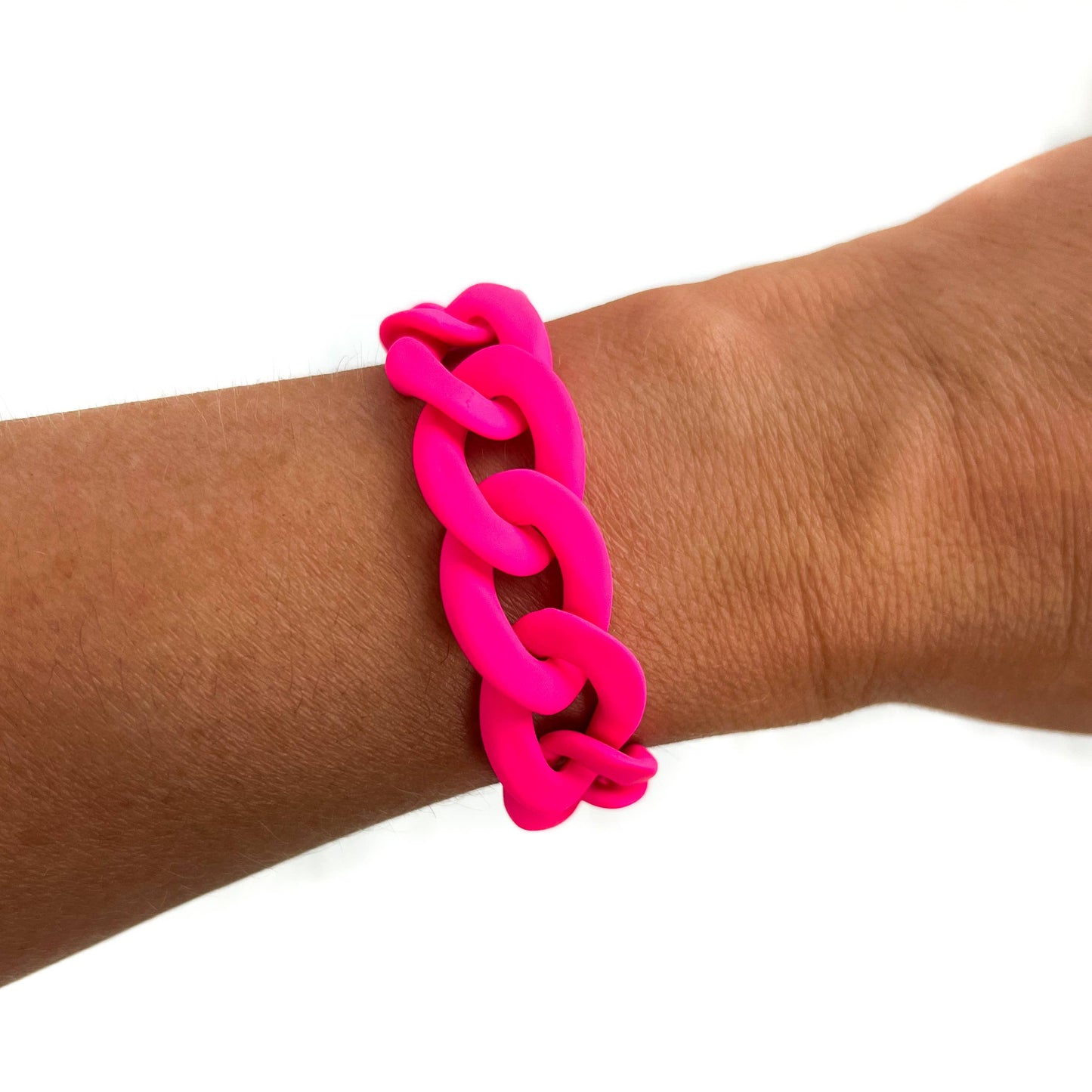 Matte Neon Pink Chunky Acrylic Chain Link Bracelet