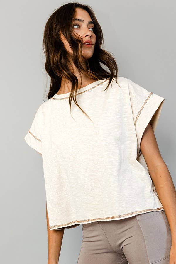 Overlap Reverse Stitched Crop Top (Peach or Ivory)
