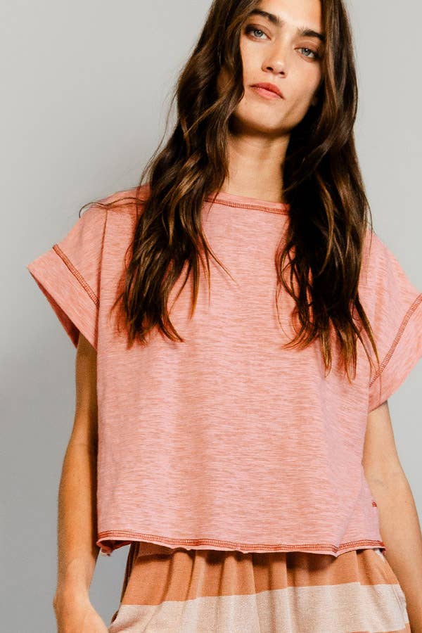 Overlap Reverse Stitched Crop Top (Peach or Ivory)
