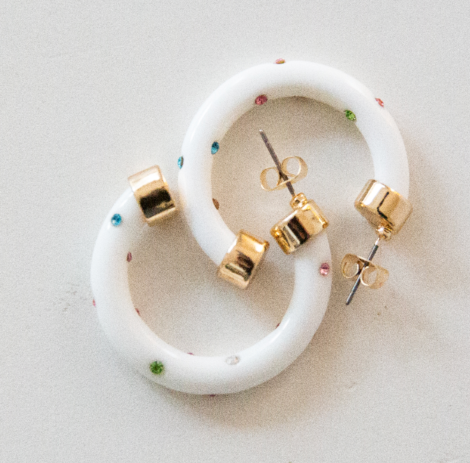 Minis - White with Rainbow Rhinestones