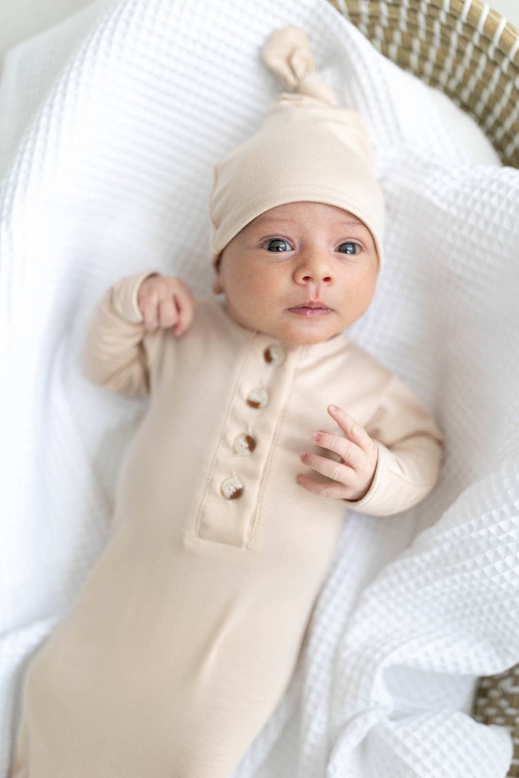 Newborn Knotted Gown Set - Baby Clothes - Sand