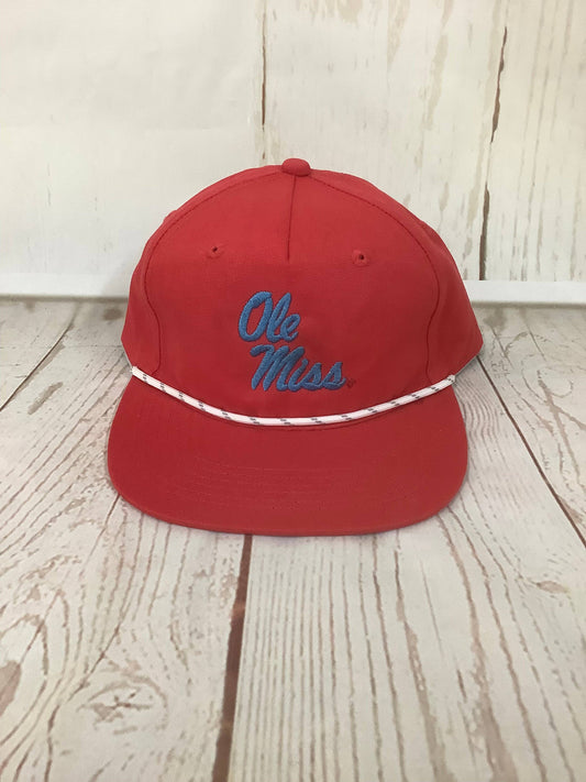 Ole Miss Stacked Rope Cap: Red