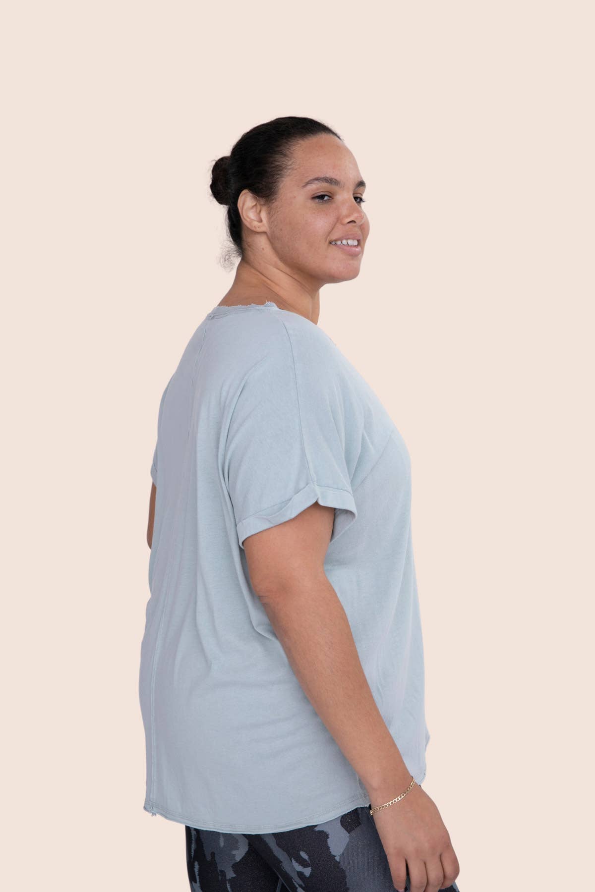 Mineral-Washed Athleisure Top: Blue Grey