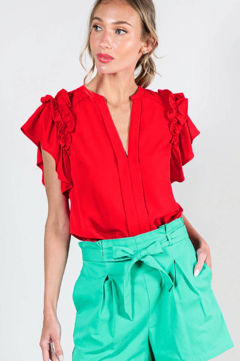 Henley Flutter Sleeve Top