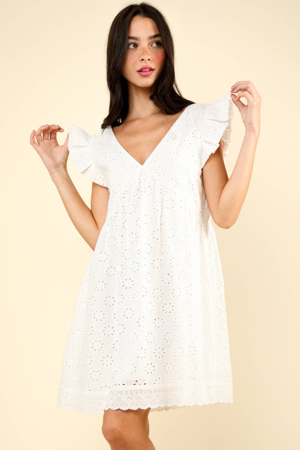 White Eyelet Cotton Mini Dress