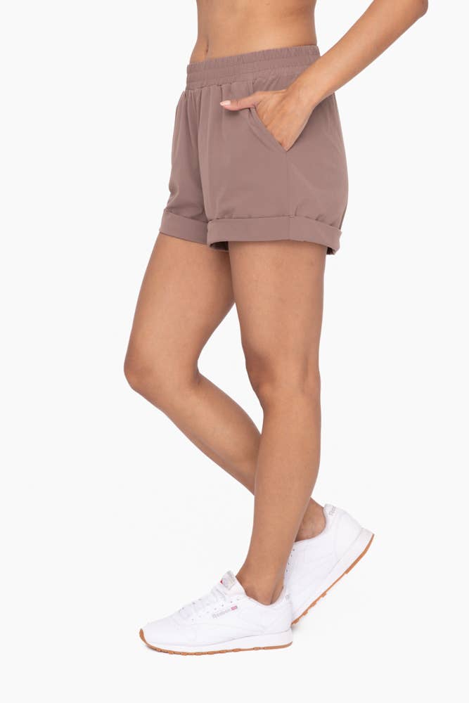 Highwaist Athleisure Shorts with Cuffed Leg (Deep Taupe)