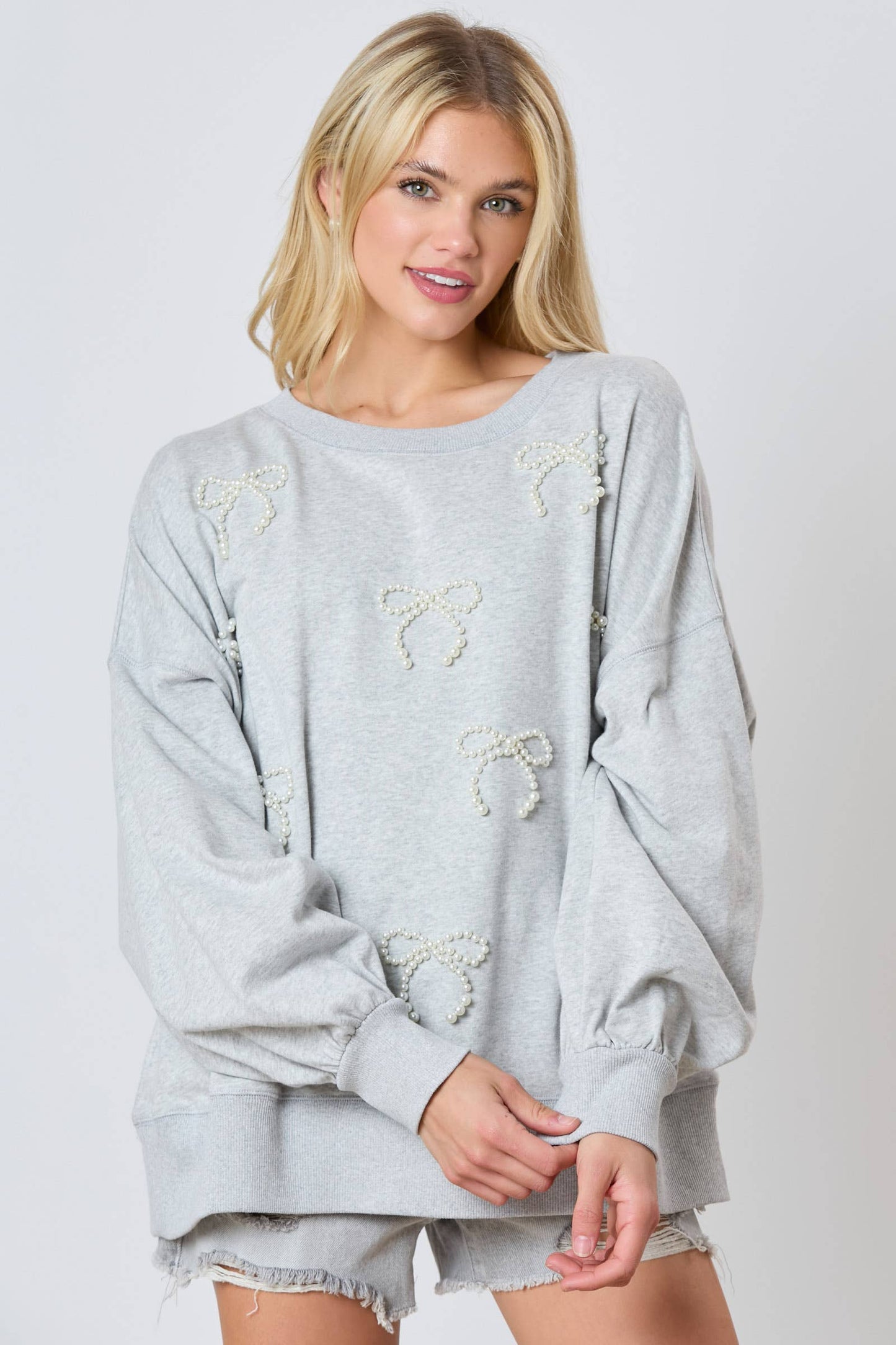 Pearl Bow Embellished Sweatshirt