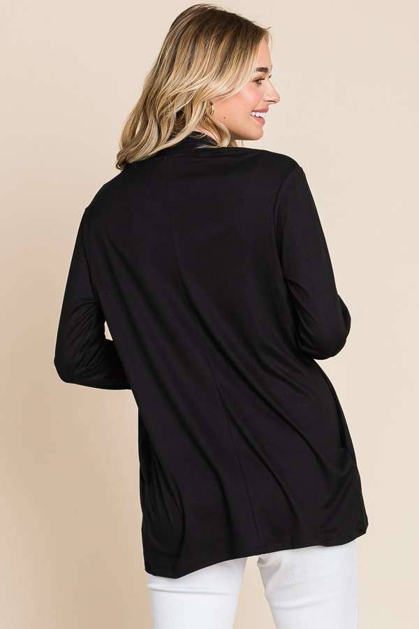 Drape Open-Front Long Sleeve Cardigan (Olive)