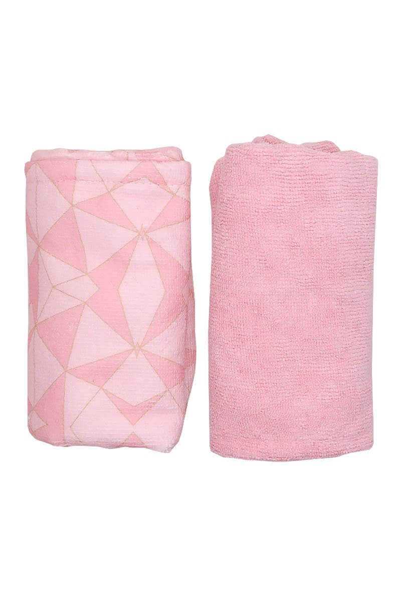 Shower Hair Turban Set: Geometric/Pink