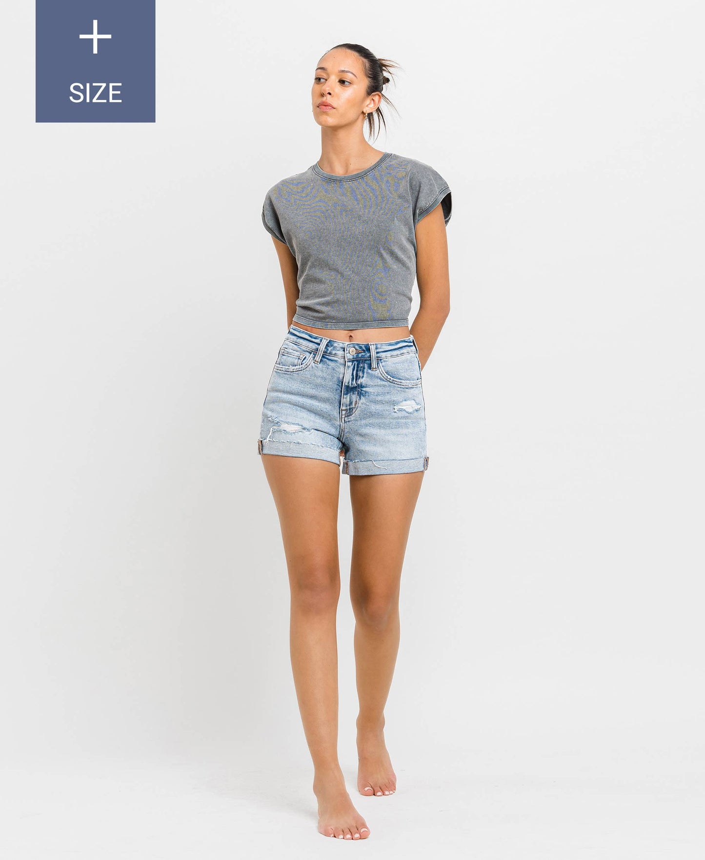 Plus High Rise Denim Shorts