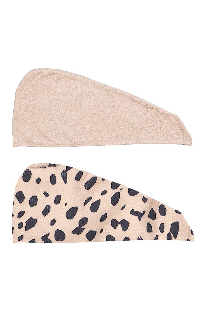 Shower Hair Turban Set: Cheetah/Beige