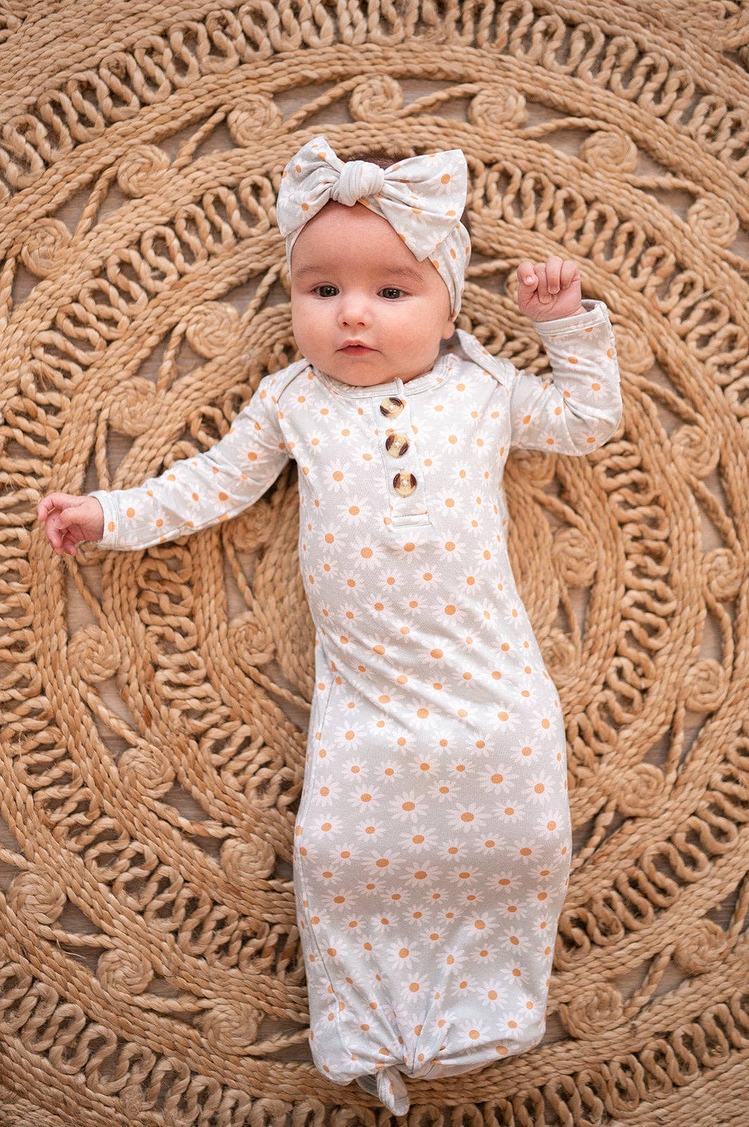 Knotted Baby Gown -  Blue Daisy: Gown + Bow Headband