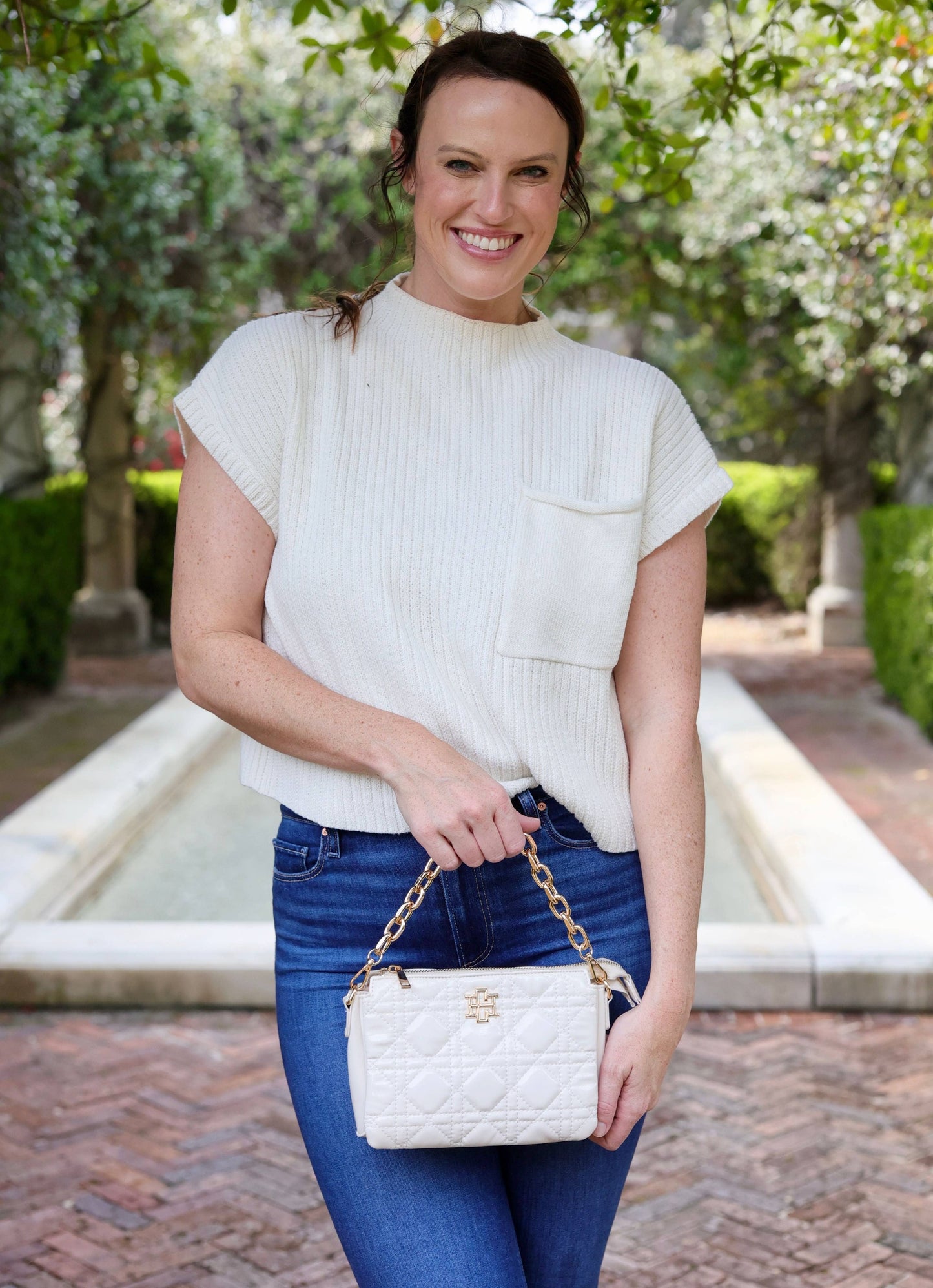 Jace Quilted Crossbody Ivory