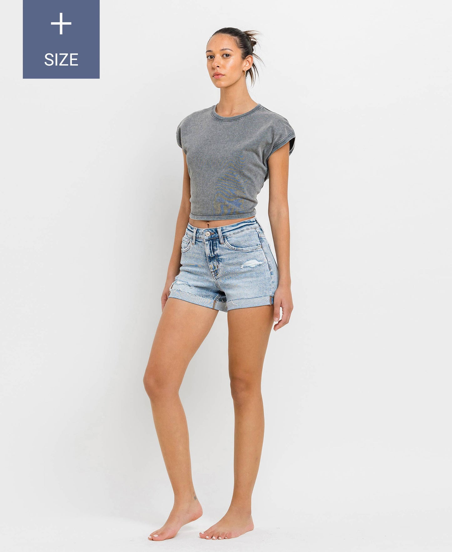 Plus High Rise Denim Shorts