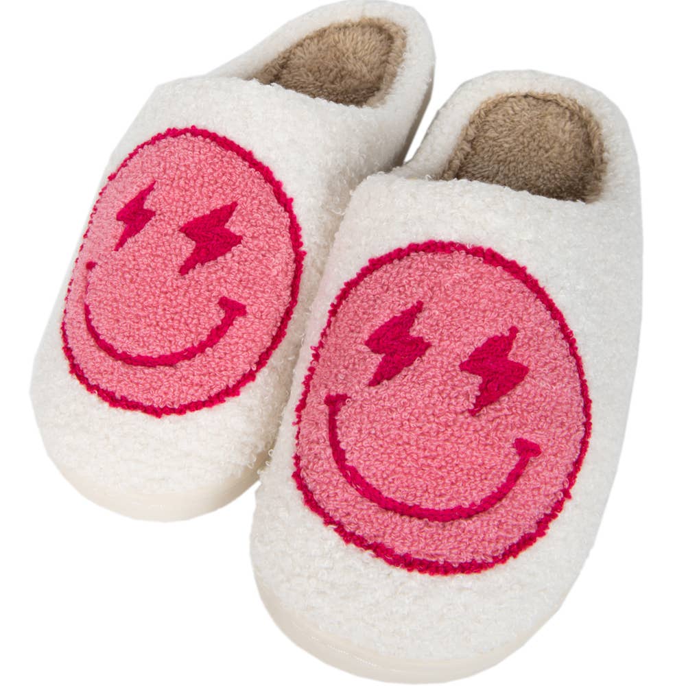 Hot Pink and White Lightning Happy Slippers