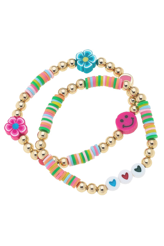 Mimi Heart Rainbow Children's Stretch Bracelet Set of 2