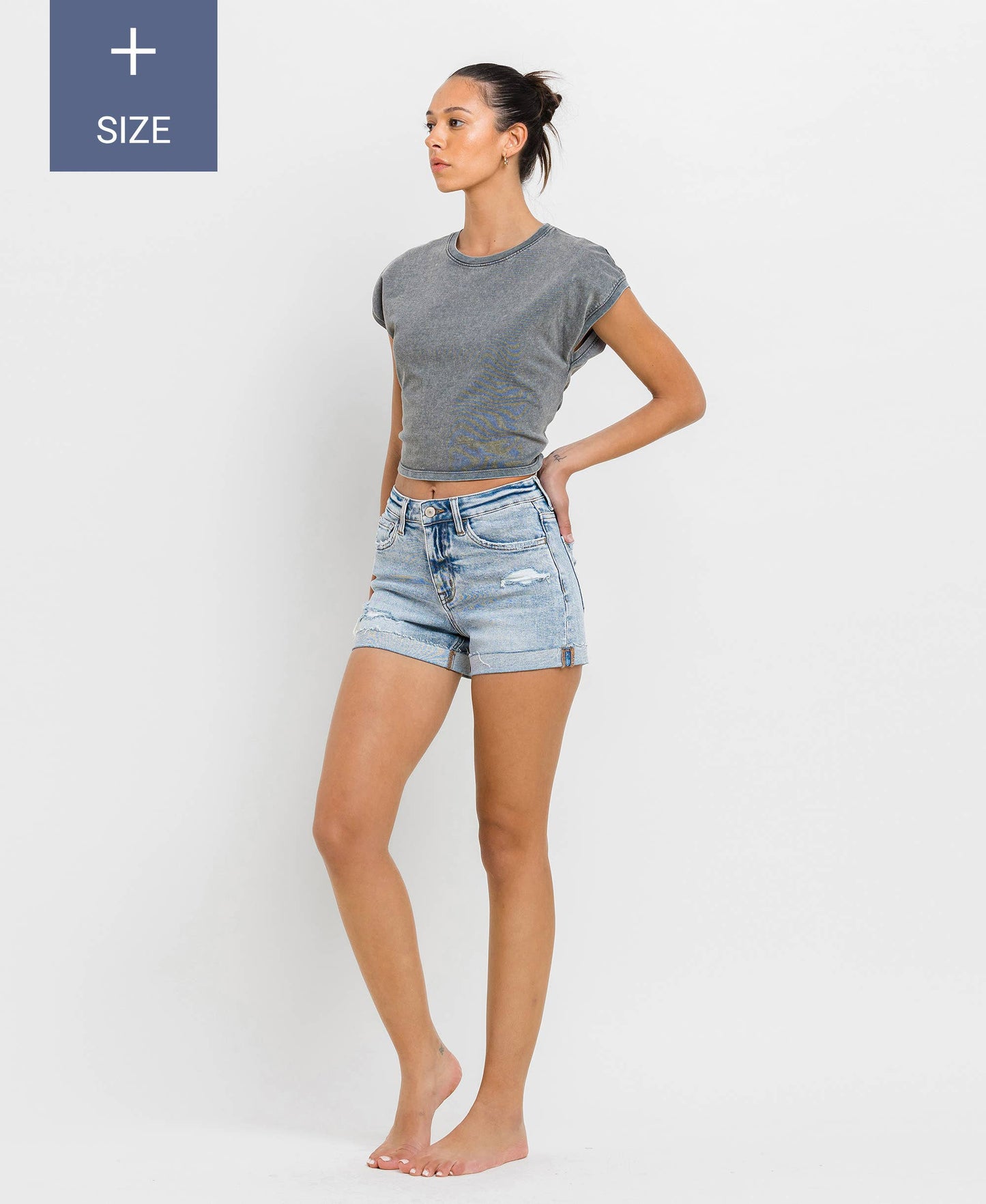 Plus High Rise Denim Shorts