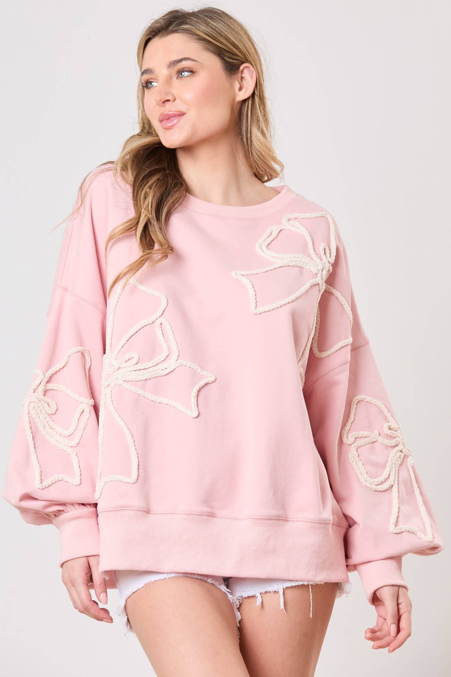 Embroidery Bow Oversized Sweatshirt