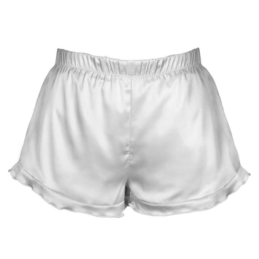 PJS: Silver Grey Satin Ruffle Shorts