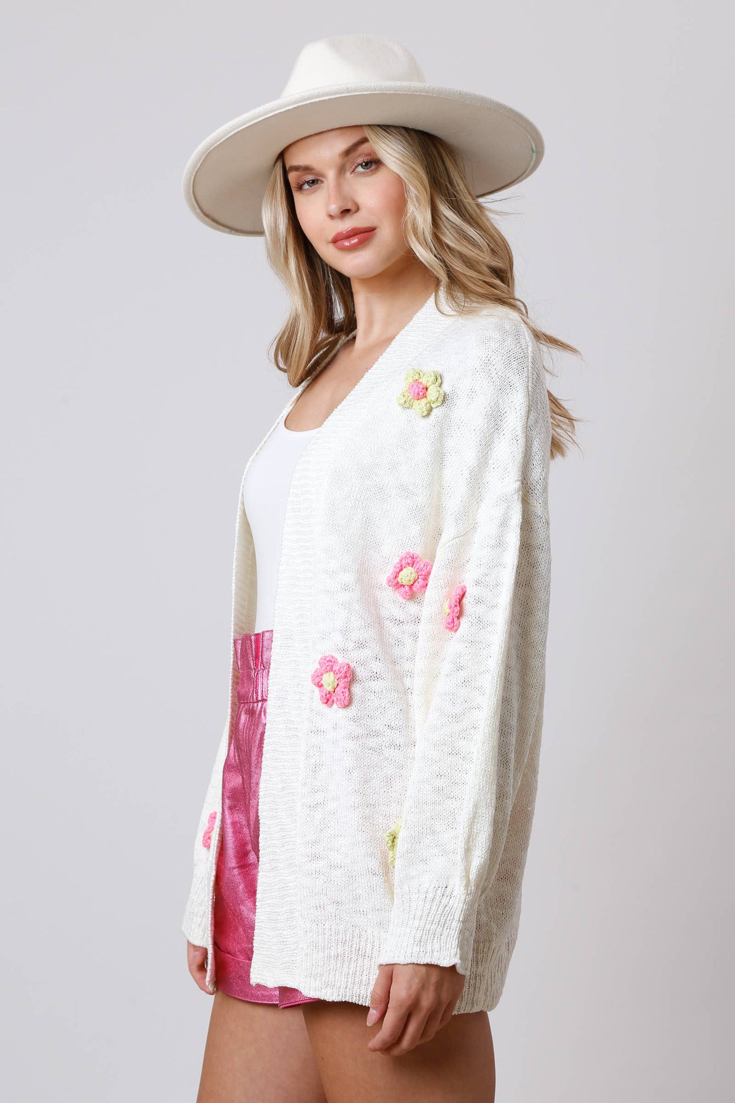 Flower Applique Cardigan (White)