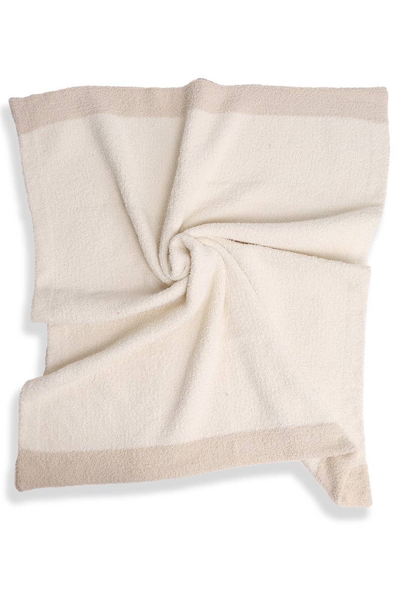 Kids Color Block Luxury Soft Throw Blanket (Ivory)