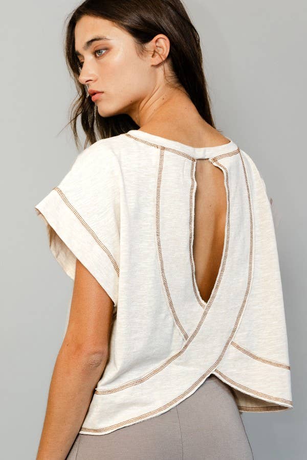 Overlap Reverse Stitched Crop Top (Peach or Ivory)