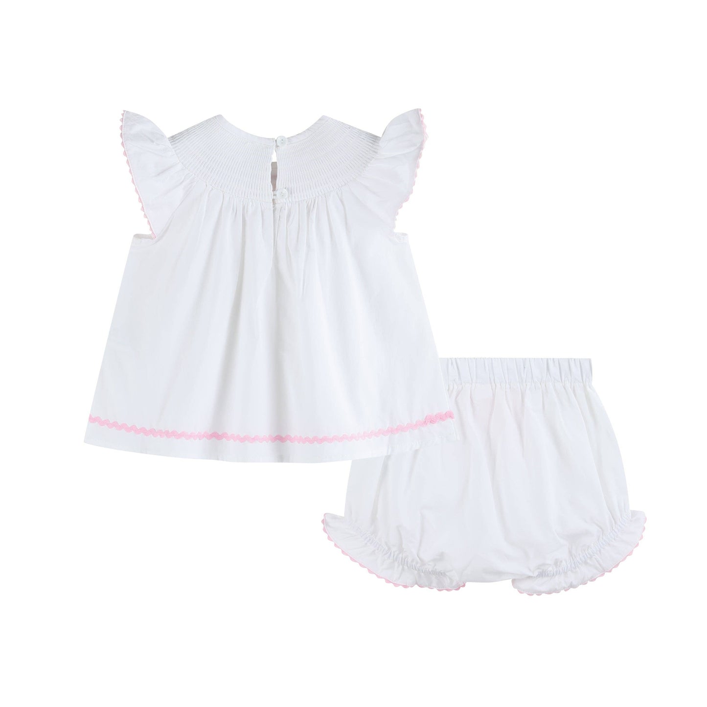 White and Pink Cross Smocked Dress and Bloomer Set