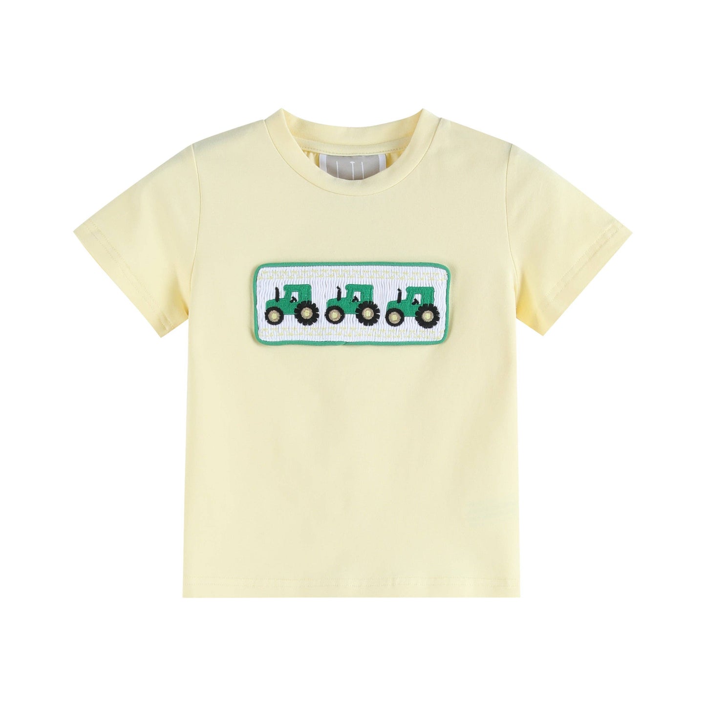 Green Tractor Smocked T-Shirt and Gray Gingham Shorts Set