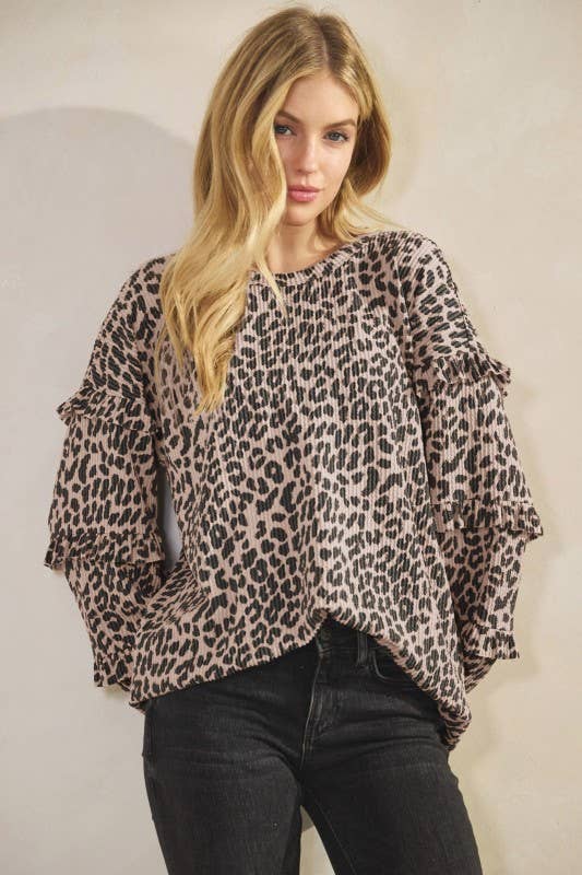 Ruffle Sleeve Leopard Top