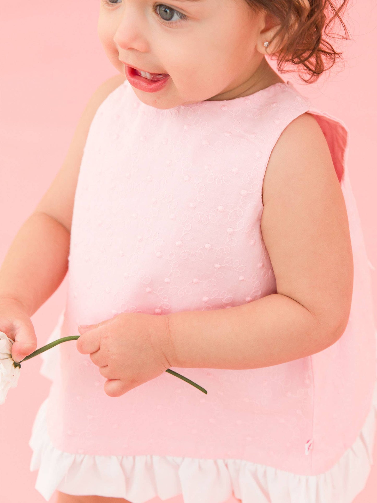 Pink & White Swiss Dot Swing Top & Bloomer Set