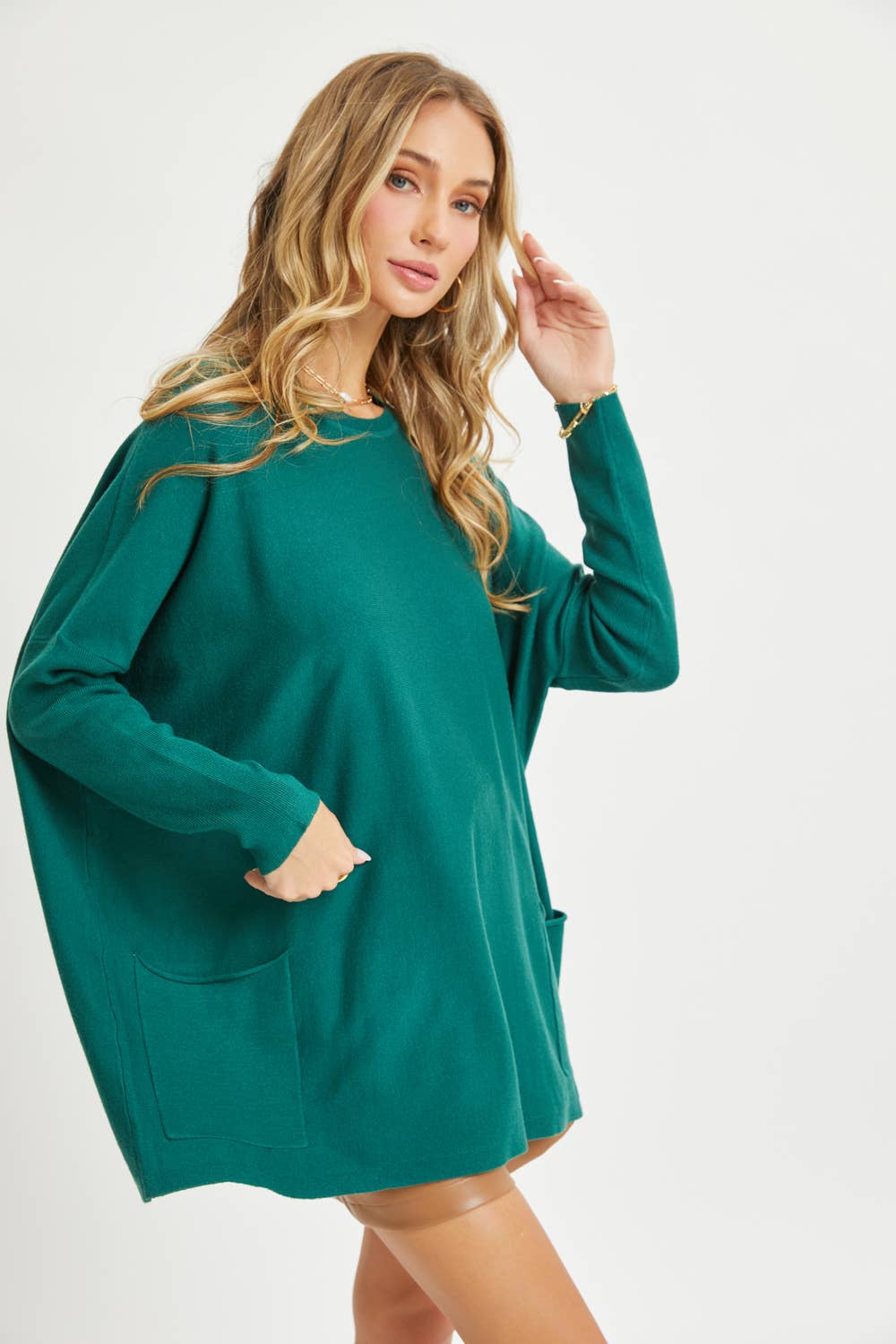 Jane Oversized Sweater Top (Red or Emerald Green)