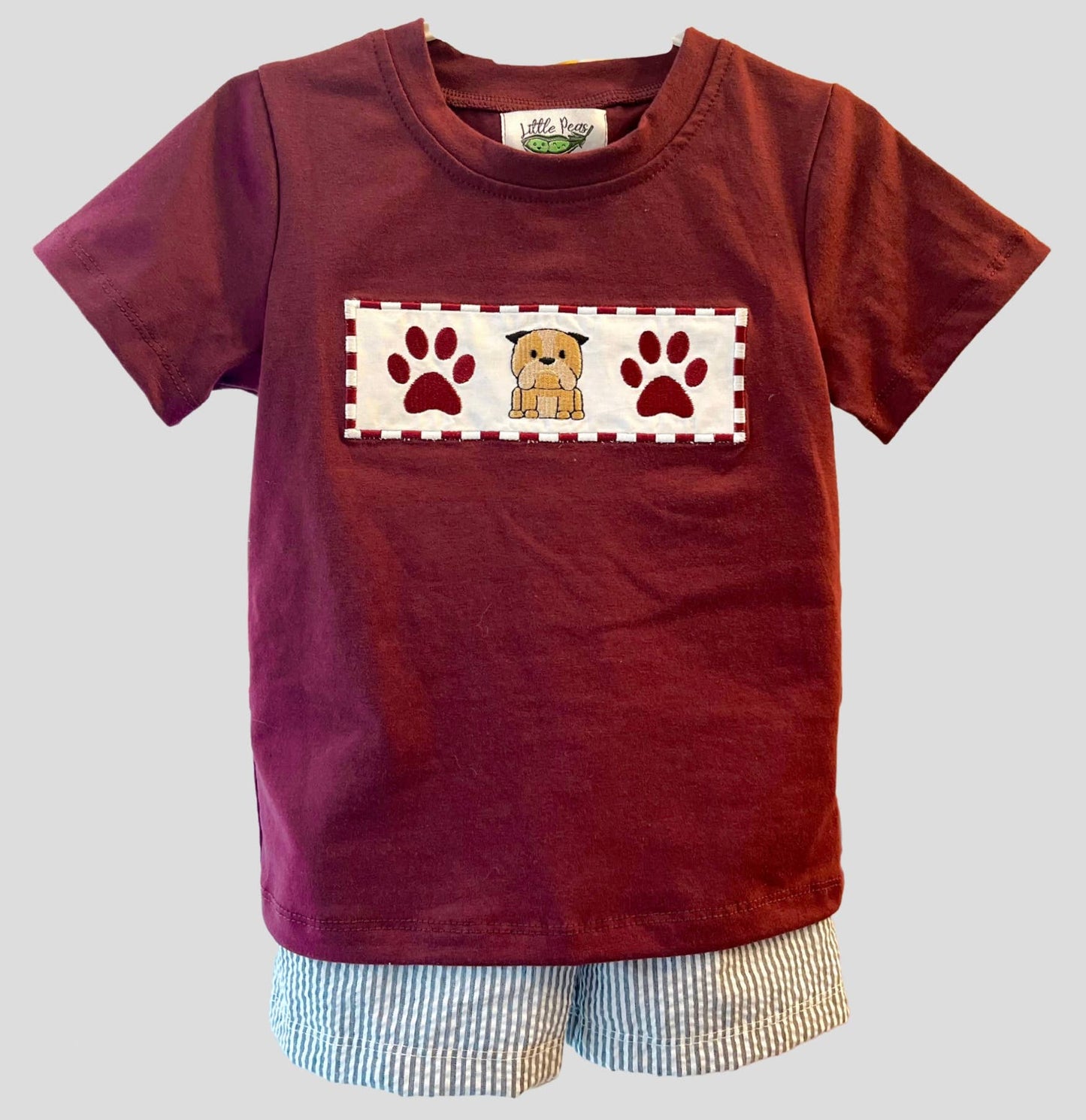 Bulldog Embroidered Seersucker Boy Short Set