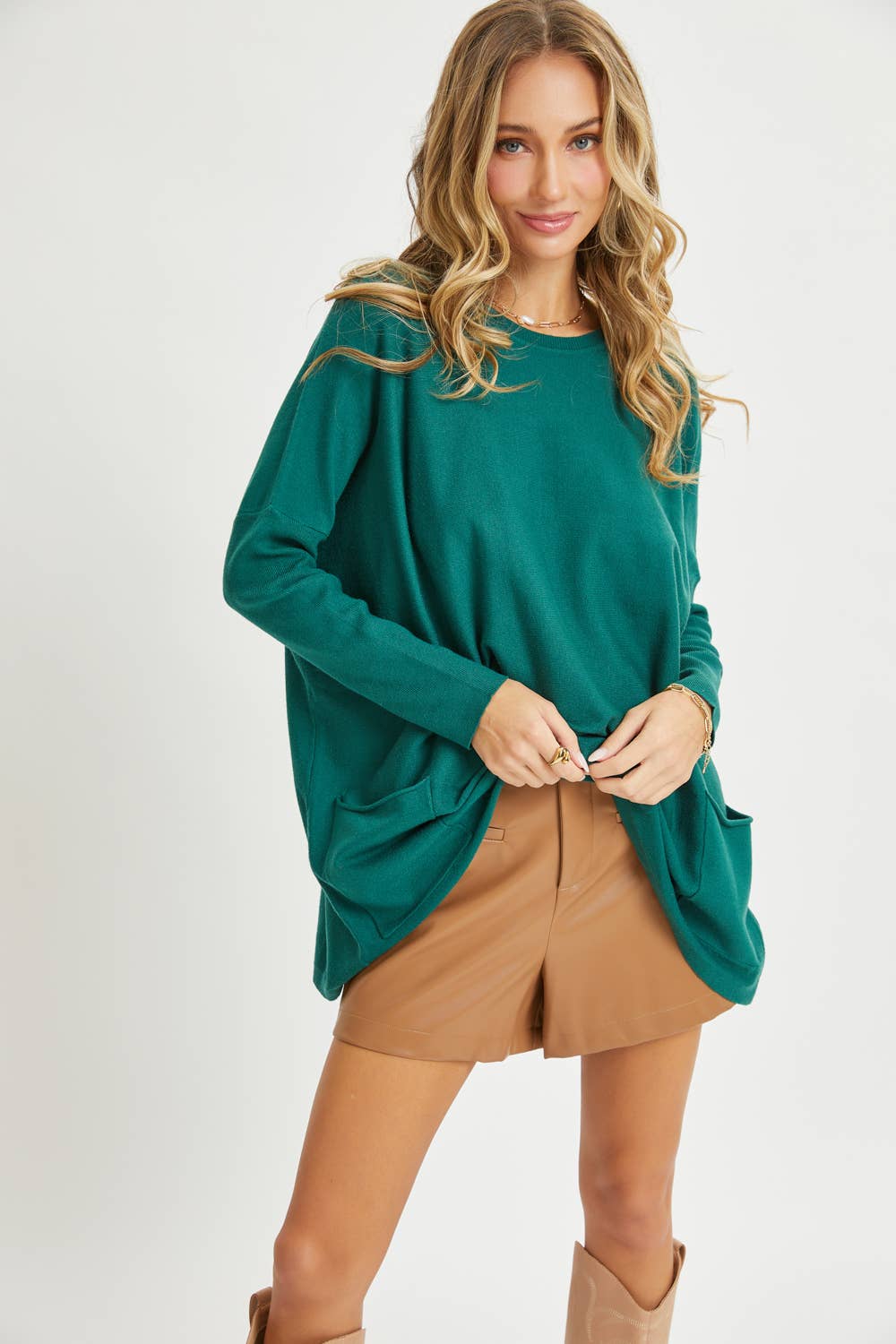 Jane Oversized Sweater Top (Red or Emerald Green)