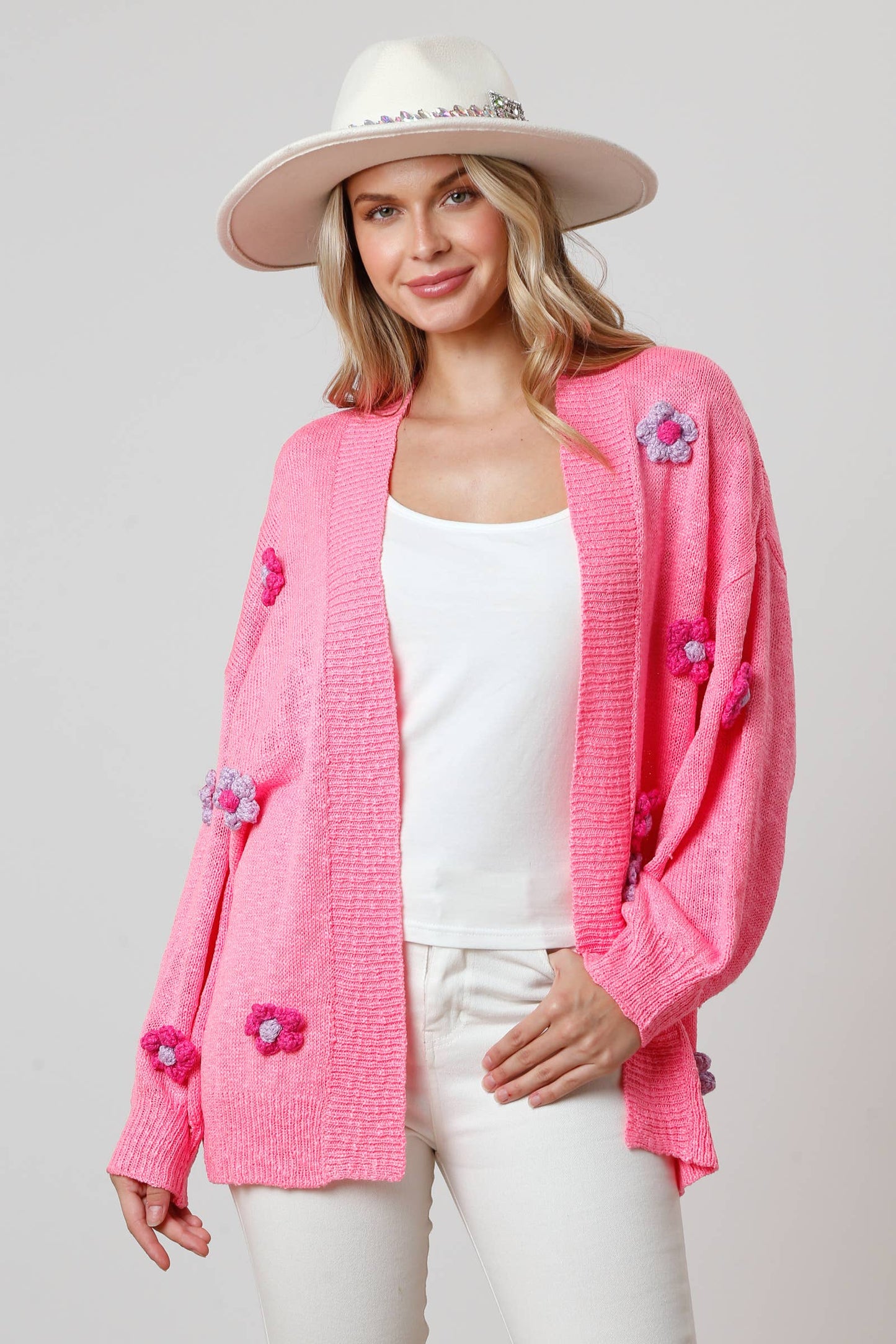 Flower Applique Cardigan (Pink)