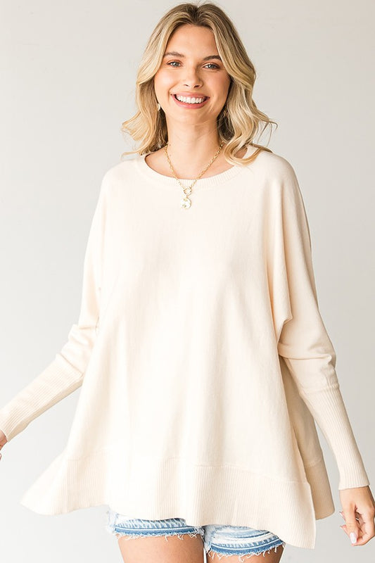 Dolman Sleeve Side Slit Top (Ivory)