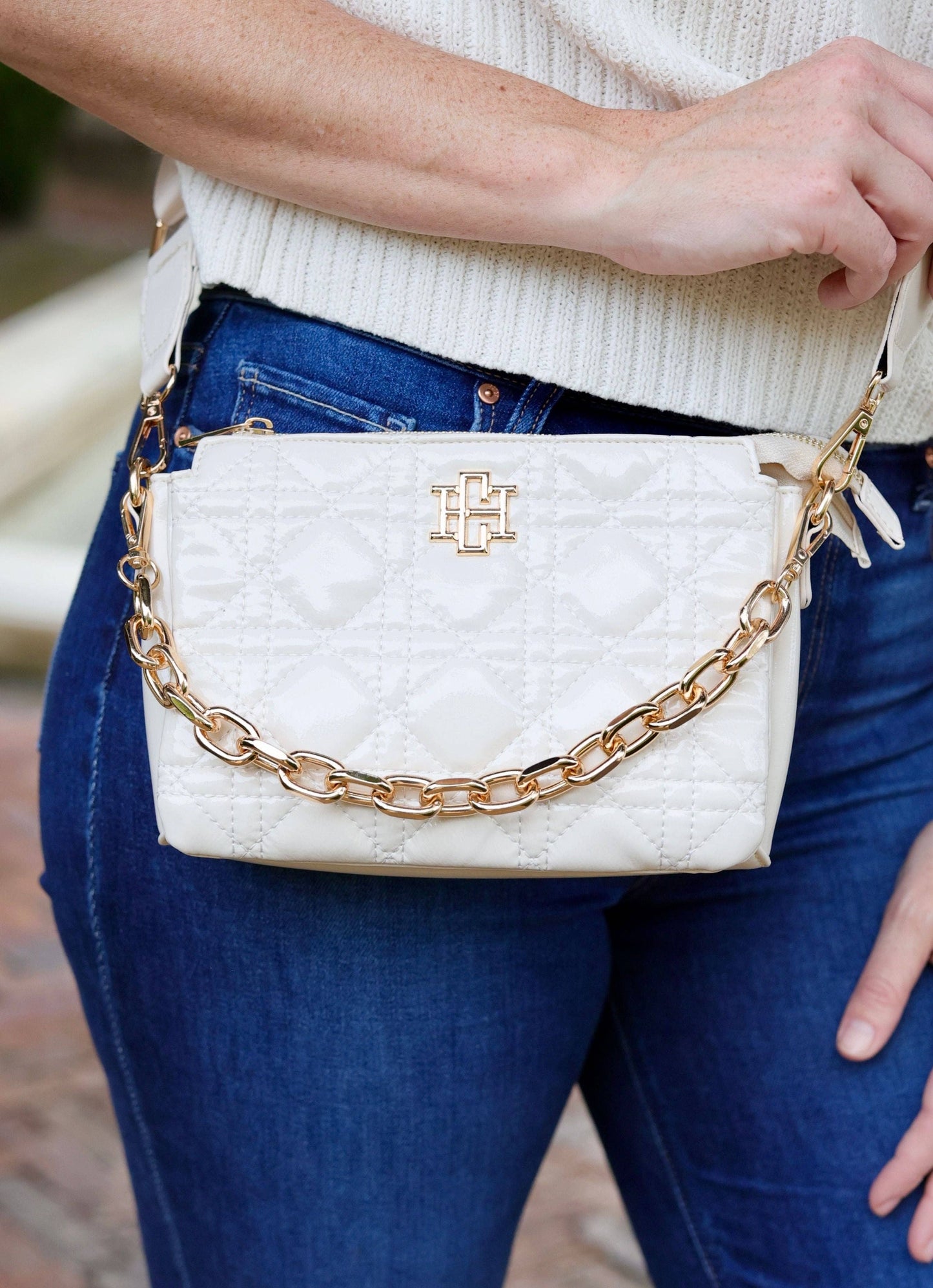 Jace Quilted Crossbody Ivory