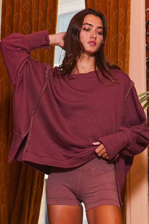 The Beck Raw Edge Hi Low Sweatshirt Top