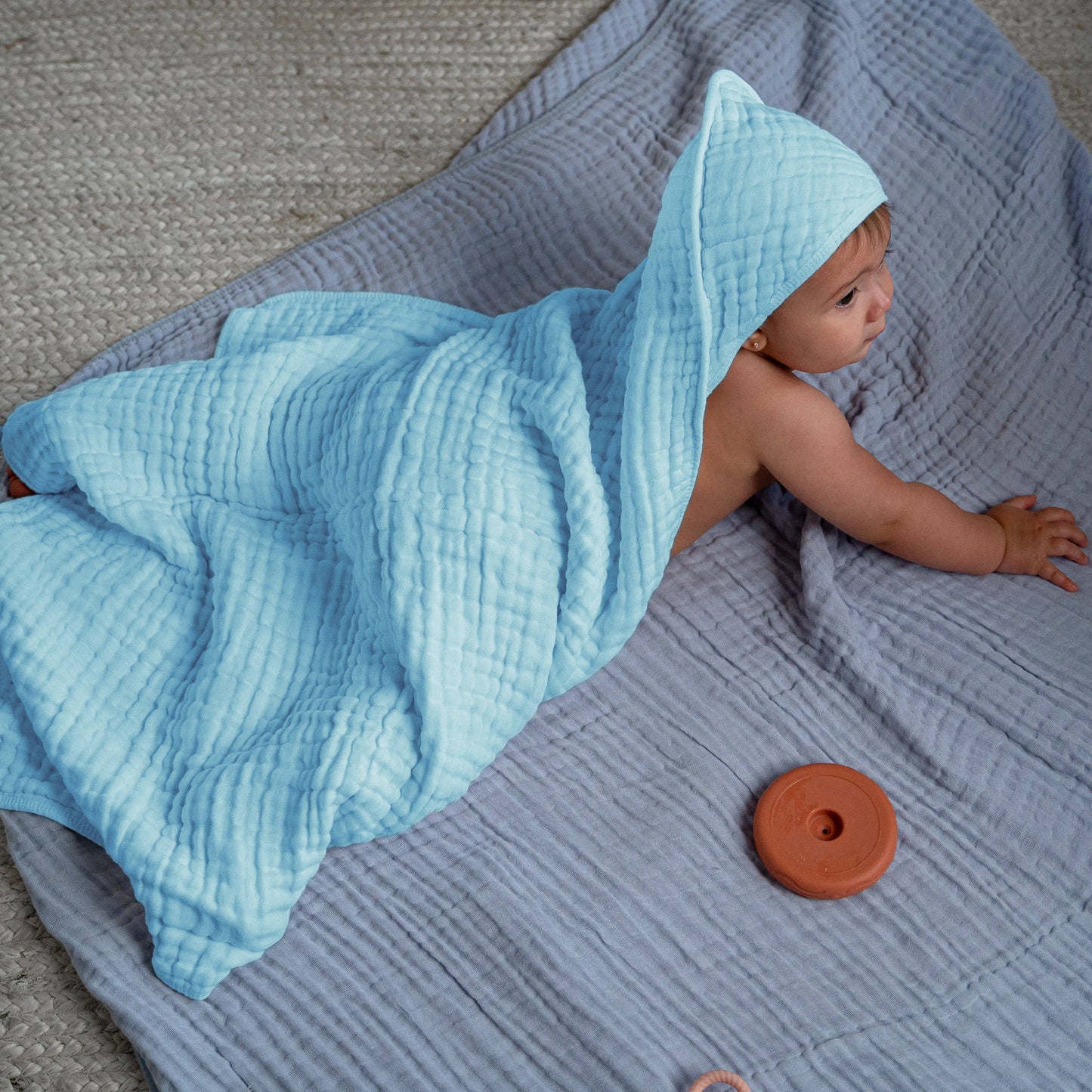 Baby Hooded Muslin Cotton Towel for Kids: Sky Blue