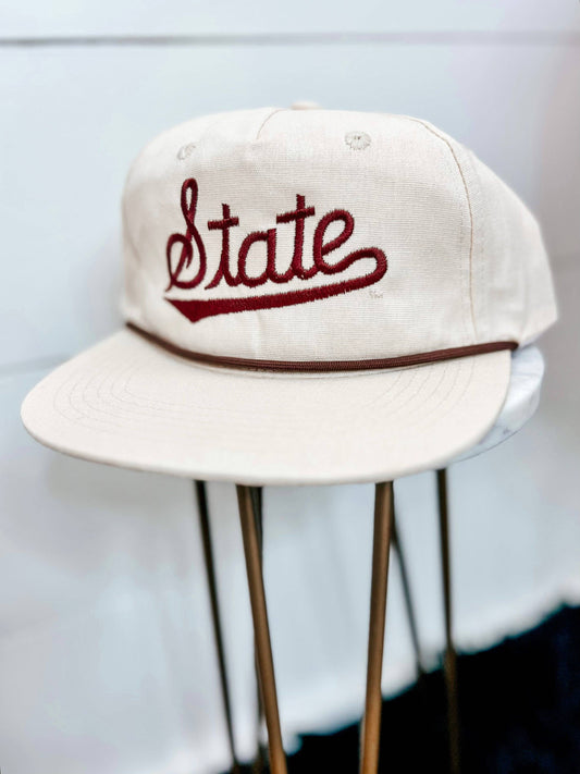 State Script Rope Cap: Cream