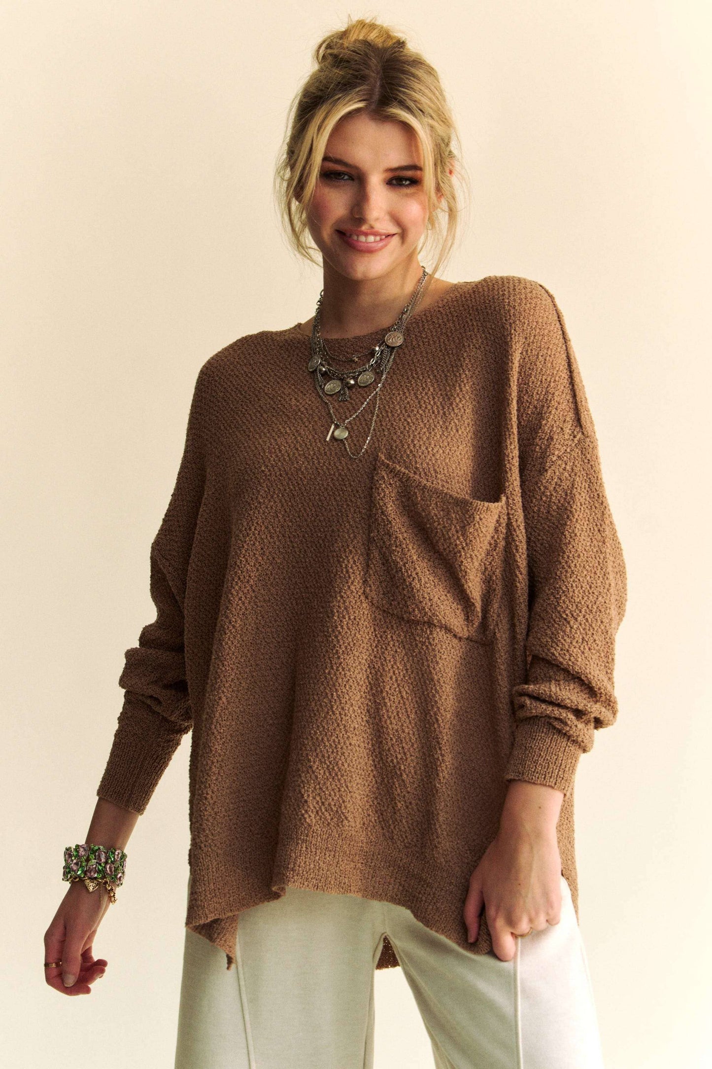Solid Sweater Top in Mocha